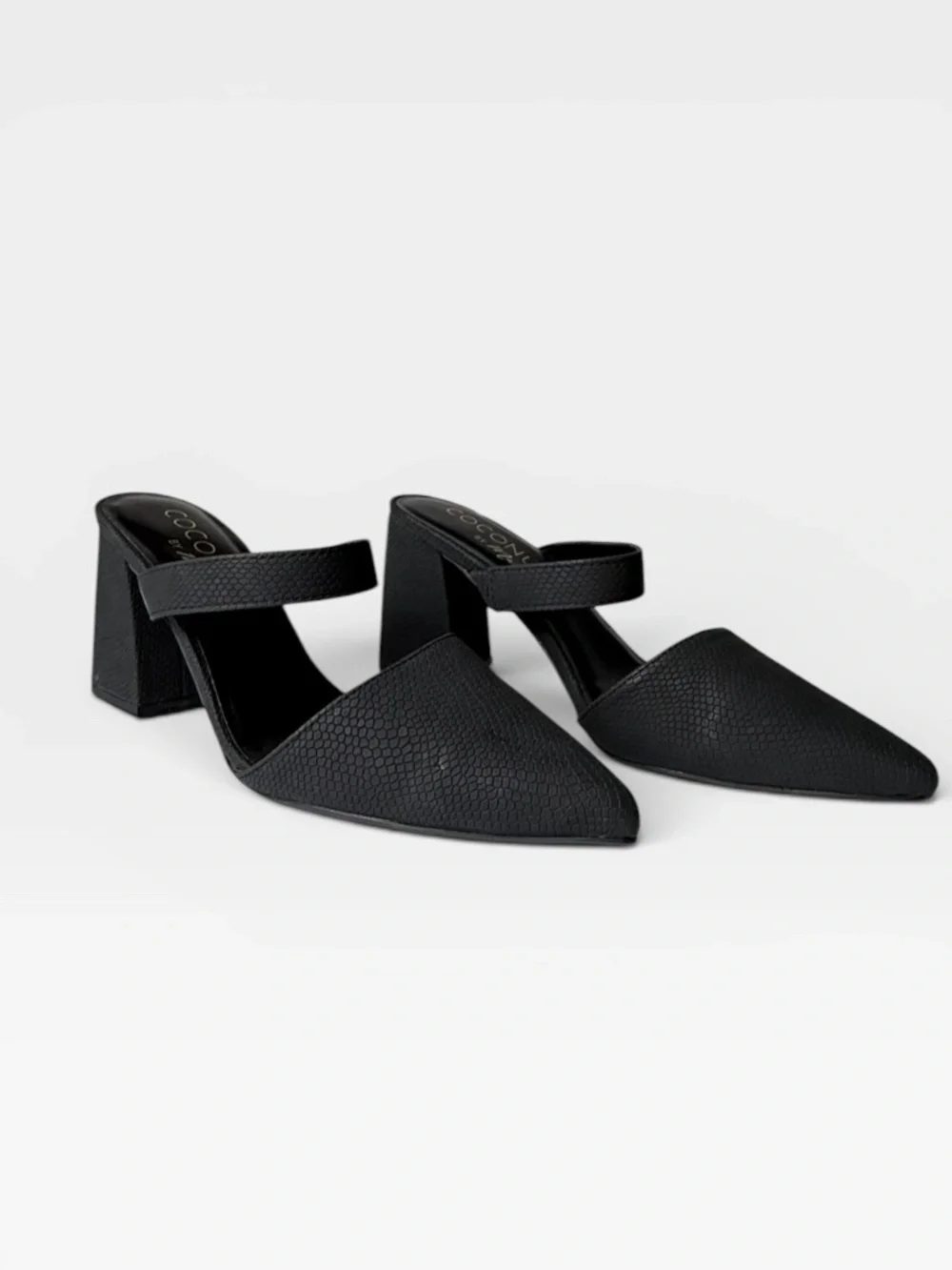 Mattise Exclusive Black Riley Block‎ Mule Strap Pointed Heels Size 10M